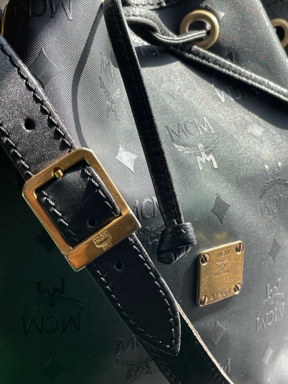 MCM Monogram & Visetos Bucket Bag Nylon & Leather Vintage Black Made in Germany - Picture 11 of 16